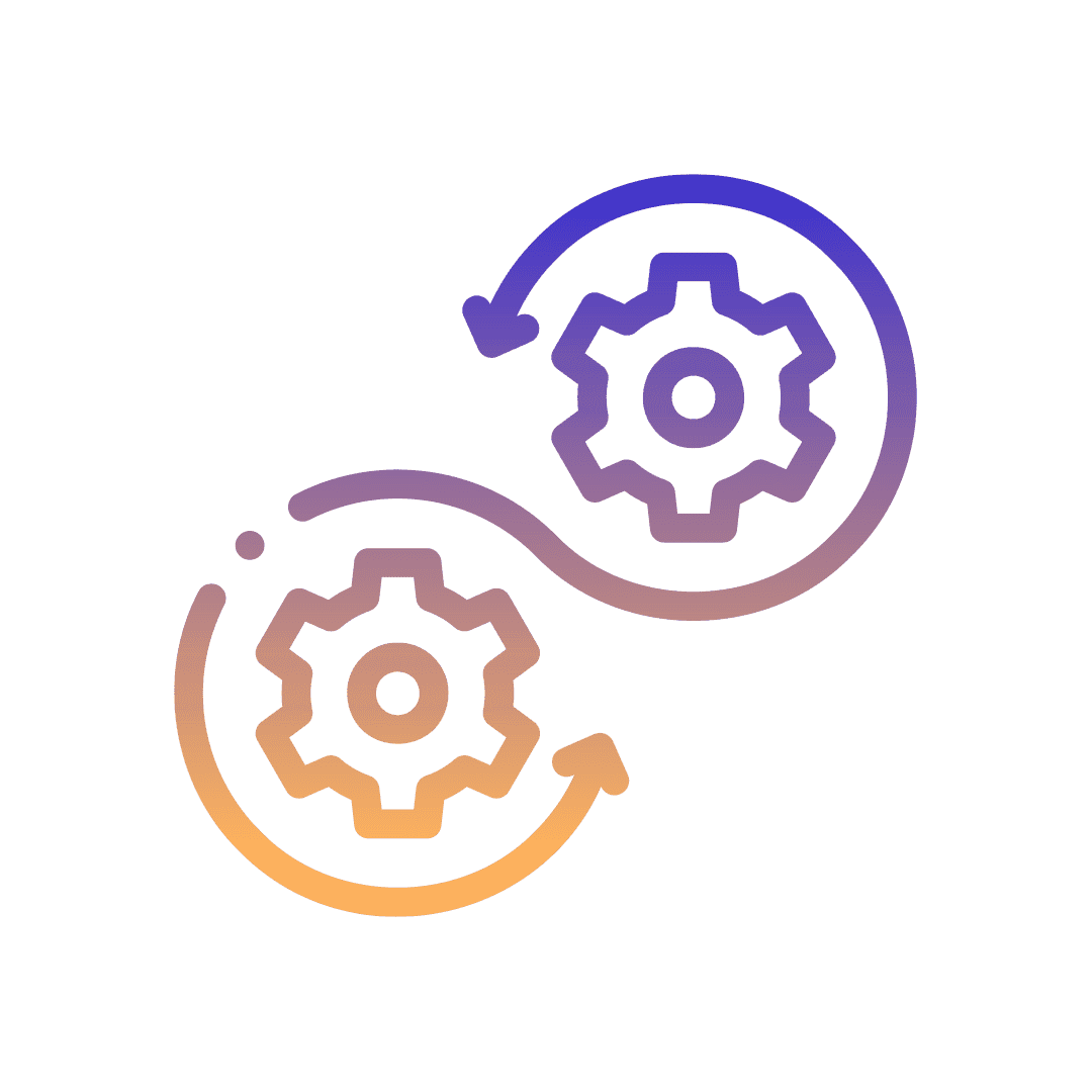 Two gears with arrows surrounding them, representing devops infrastructure