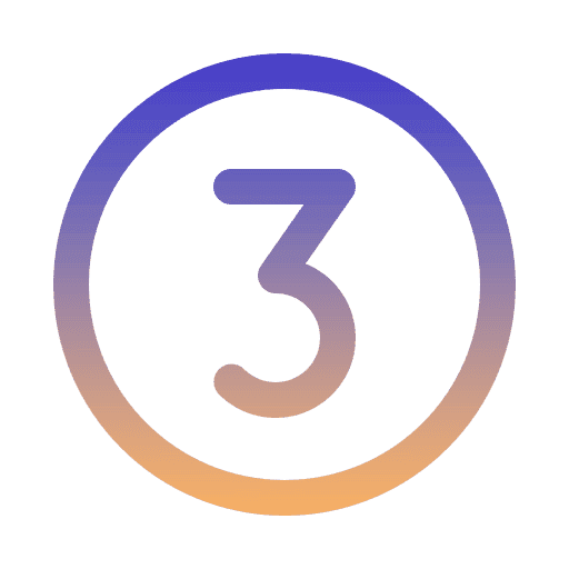 An icon of the number 3 inside a circle. The whole icon is colored with a purple-to-orange gradient