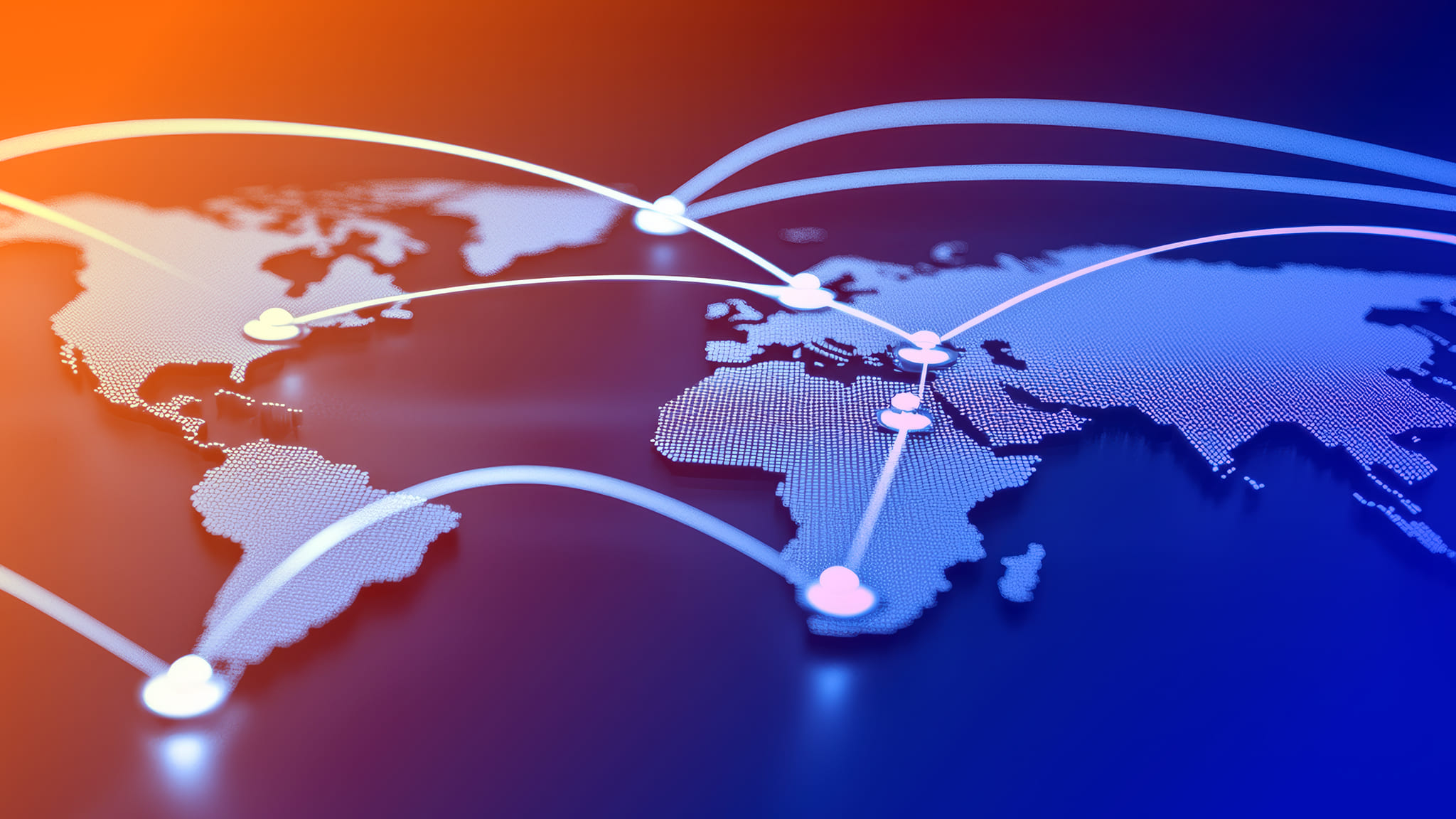 Digital map of the world showing glowing network connections between continents, representing ZeroTier's global mesh SD-WAN.