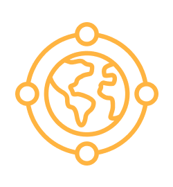 Icon of interconnected nodes encircling a globe, representing software-defined networking.