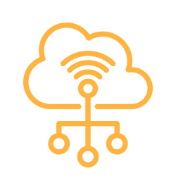 Icon of an interconnected network with nodes and a wi-fi signal, symbolizing unlimited connectivity.
