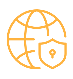 Icon of a shield with a network pathway overlayed on an icon of the globe, representing secure VPN replacement.