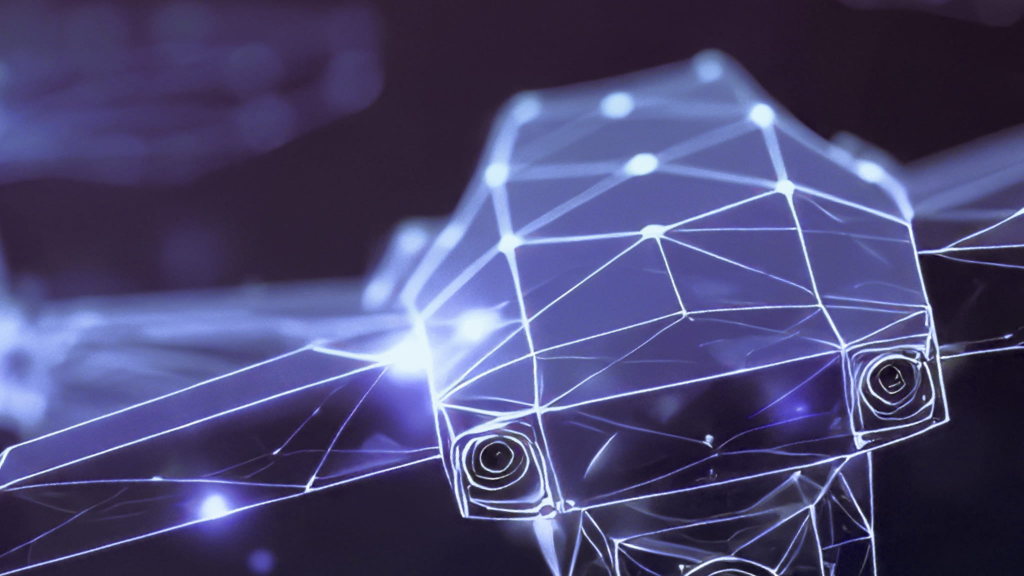 A digital looking drone mid-flight to signify drone connectivity.