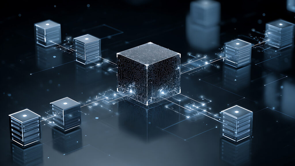 Digital boxes connected by a digital-looking path to signify segmentation.