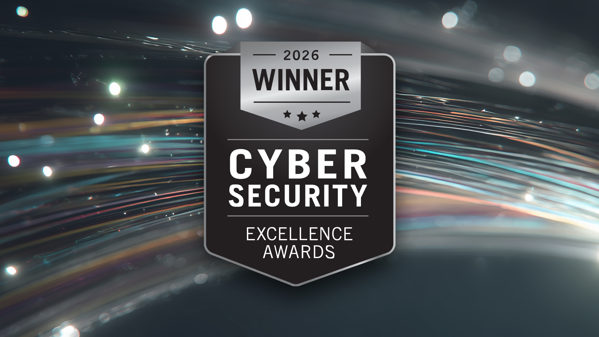 The logo for the Cyber Security Excellence Awards on a background of glowing wires indicating connectivity.