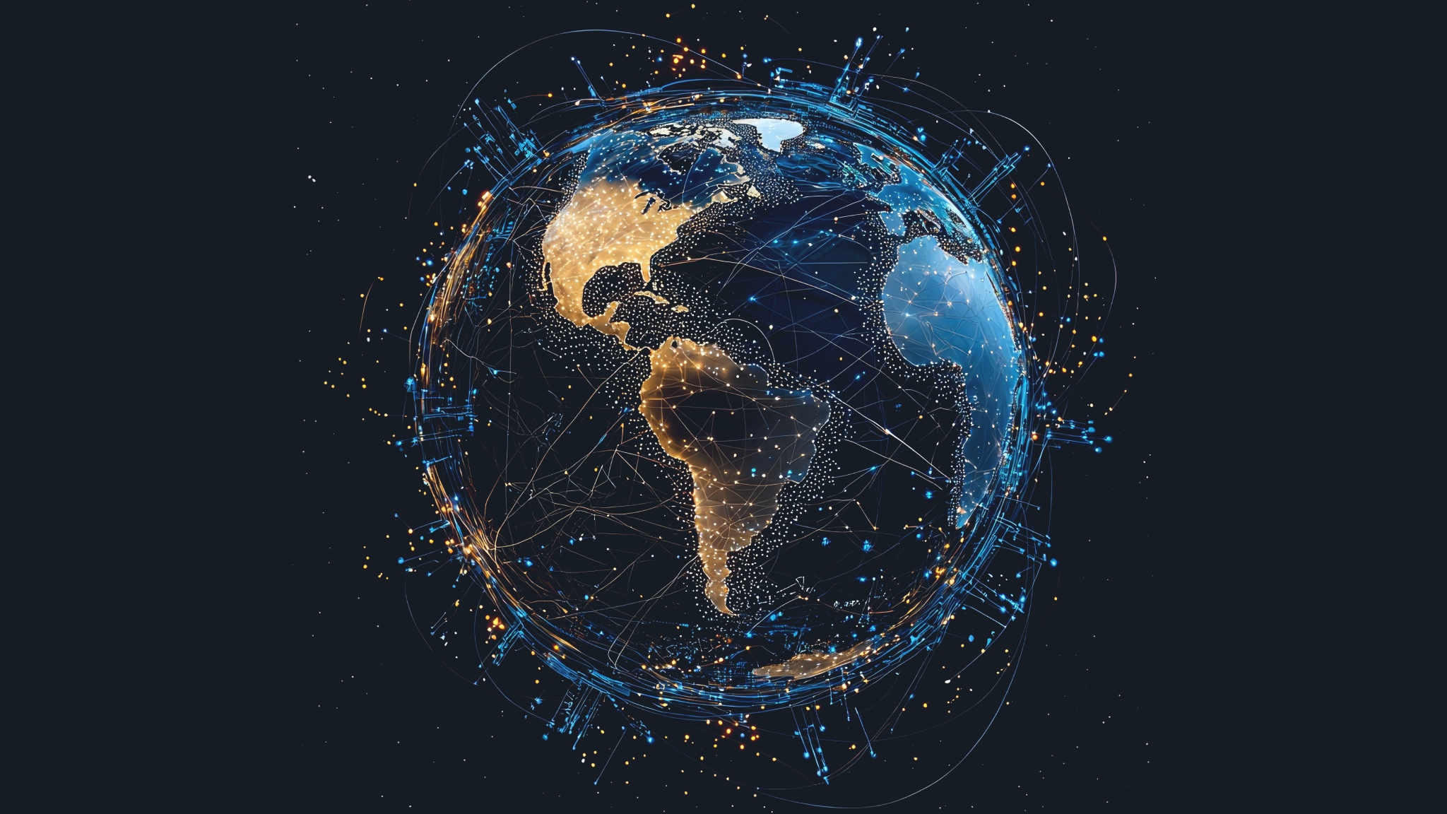 An image of Earth with several nodes lighting up and connection lines indicating quantum-secure networking.