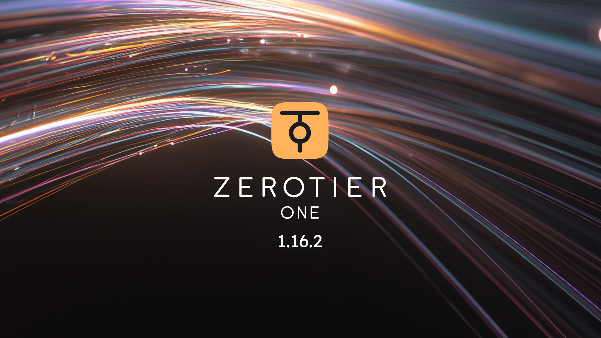 The ZeroTier logo in centered with the words "ZeroTier One 1.16.2 Release" below and connection fibers in the background to signify the latest release.