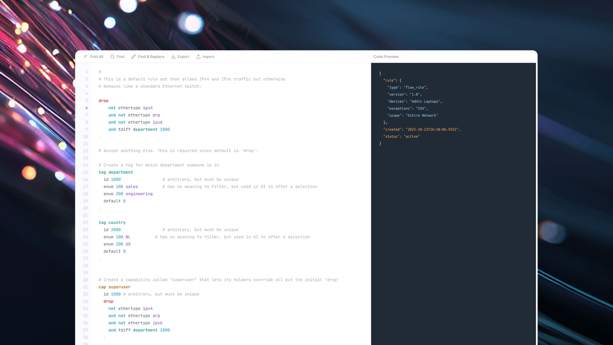 An open computer window signaling ZeroTier's new custom flow rules.