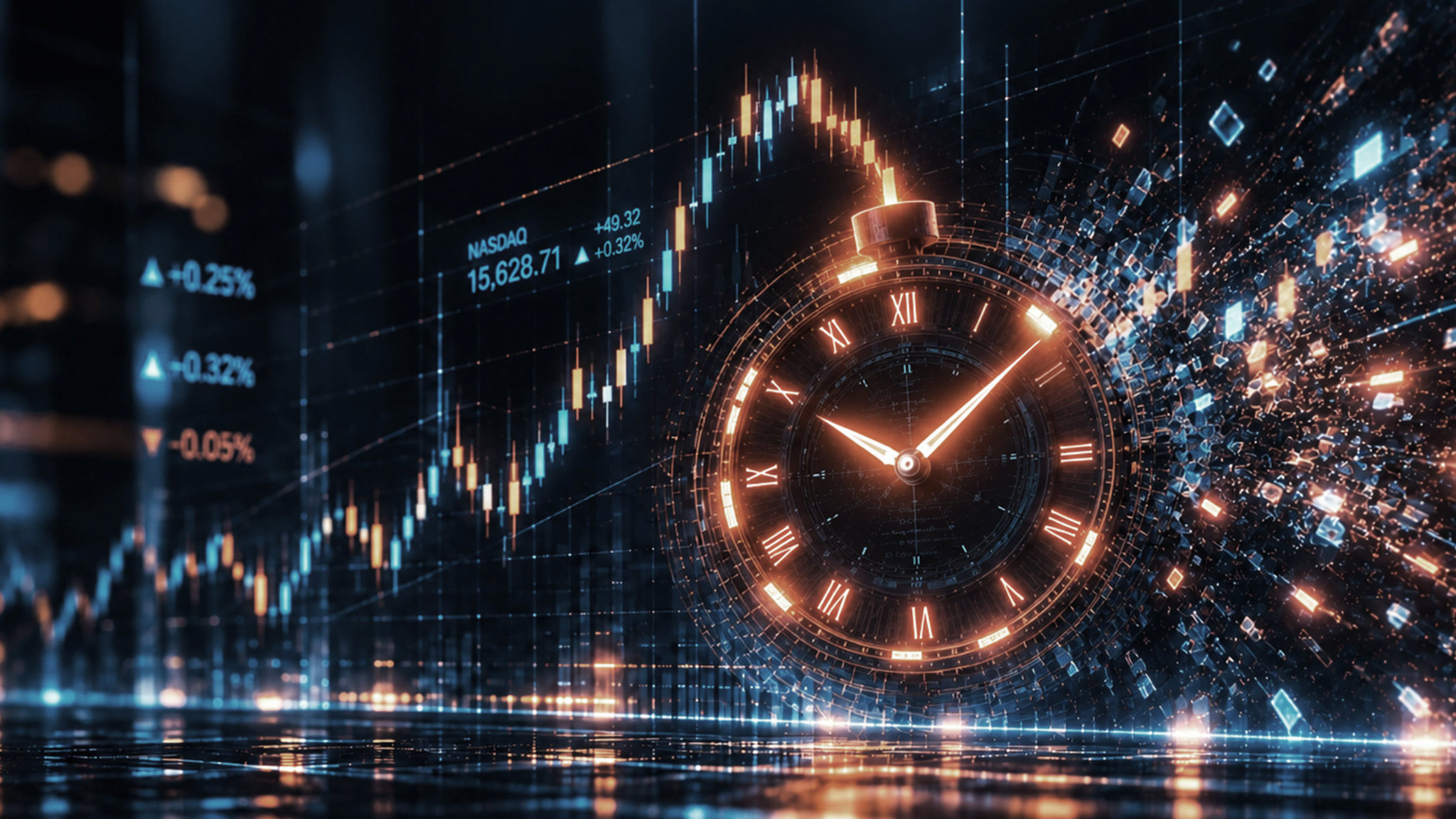 A clock with a series of neon lines signaling the clock on post-quantum readiness is ticking.